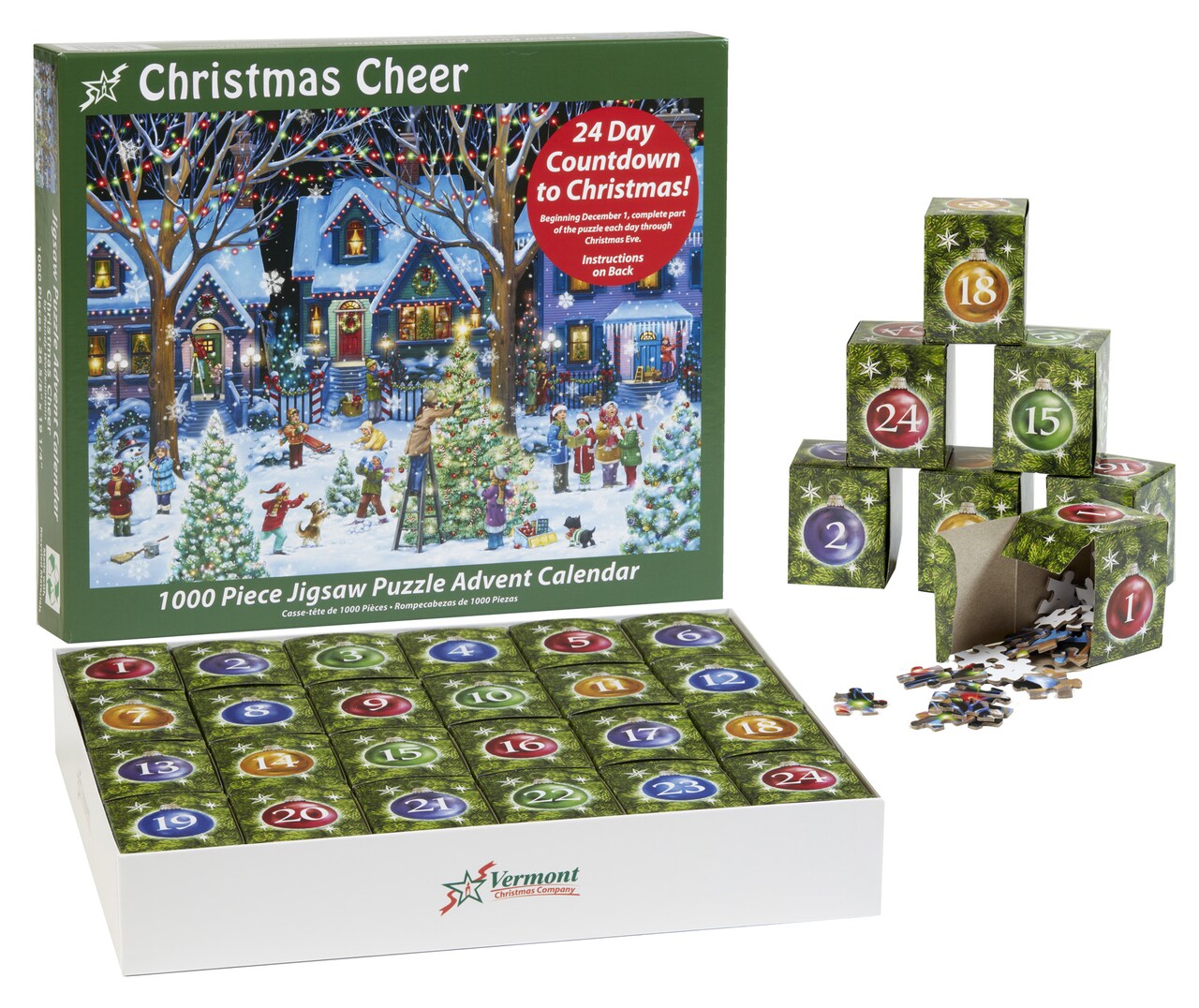 Advent Calendar Jigsaw Puzzle 1000 Pieces - Christmas Cheer by Vermont Christmas Company - Count Down to Christmas Jigsaw Puzzle - Use Year After Year